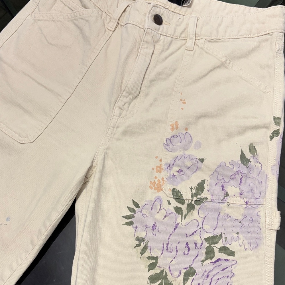 Ralph Lauren Women’s Wide Leg High Waisted Floral and Cream Jeans Size 6P